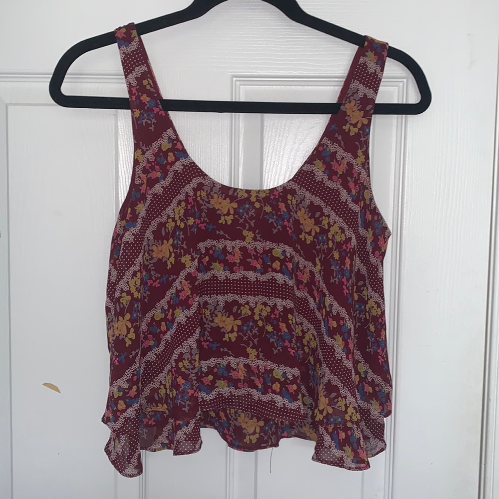 Maroon Floral Tank Top